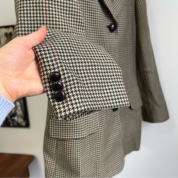 Ann Taylor 100% Wool Houndstooth Blazer Brown 10P - Picture 6 of 11